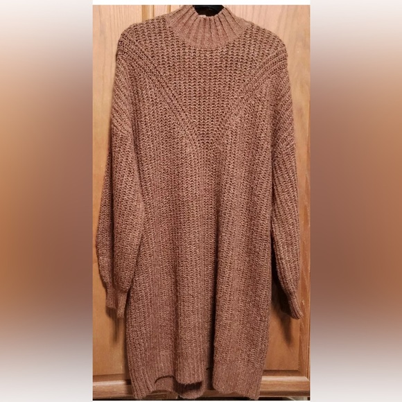 Like New Brown Chunky Knit Old Navy Mock Neck Go-Recycled Sweater Dress Large - Picture 1 of 4